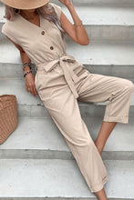 Cargar imagen en el visor de la galería, Capped Sleeve Belted V-Neck Jumpsuit