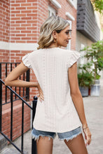 Load image into Gallery viewer, Eyelet Flutter Sleeve Scalloped V-Neck Top
