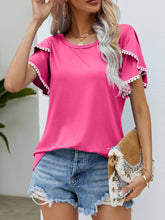 Load image into Gallery viewer, Pom-Pom Trim Flutter Sleeve Round Neck Tee