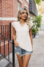 Load image into Gallery viewer, Eyelet Flutter Sleeve Scalloped V-Neck Top