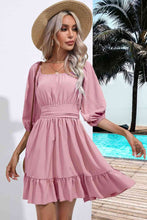 Load image into Gallery viewer, Square Neck Tie Back Ruffle Hem Dress