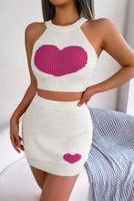 Cargar imagen en el visor de la galería, Heart Contrast Ribbed Sleeveless Knit Top and Skirt Set