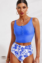 Cargar imagen en el visor de la galería, Conjunto de tankini con cuello cuadrado y medio broche