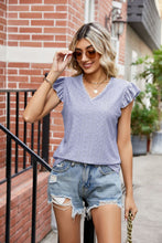 Load image into Gallery viewer, Eyelet Flutter Sleeve Scalloped V-Neck Top