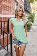 Load image into Gallery viewer, Eyelet Flutter Sleeve Scalloped V-Neck Top