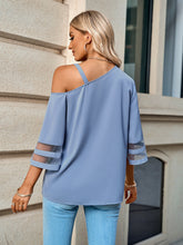 Load image into Gallery viewer, Asymmetrical Neck Sheer Striped Flare Sleeve Blouse