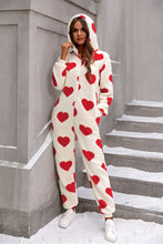 Cargar imagen en el visor de la galería, Fuzzy Heart Zip Up Hooded Lounge Jumpsuit