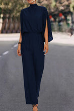 Load image into Gallery viewer, Tie Back Mock Neck Split Sleeve Jumpsuit