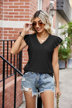Load image into Gallery viewer, Eyelet Flutter Sleeve Scalloped V-Neck Top