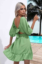 Load image into Gallery viewer, Square Neck Tie Back Ruffle Hem Dress