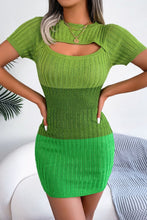 Load image into Gallery viewer, Color Block Cutout Short Sleeve Sweater Dress