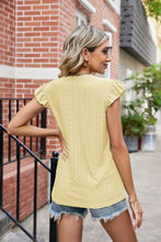 Load image into Gallery viewer, Eyelet Flutter Sleeve Scalloped V-Neck Top