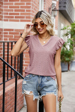 Load image into Gallery viewer, Eyelet Flutter Sleeve Scalloped V-Neck Top