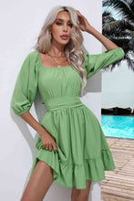 Load image into Gallery viewer, Square Neck Tie Back Ruffle Hem Dress