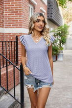 Load image into Gallery viewer, Eyelet Flutter Sleeve Scalloped V-Neck Top