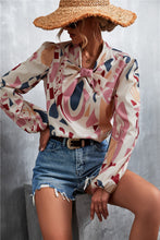 Load image into Gallery viewer, Printed Tie Neck Puff Sleeve Blouse