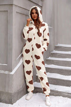Cargar imagen en el visor de la galería, Fuzzy Heart Zip Up Hooded Lounge Jumpsuit