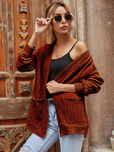 Cargar imagen en el visor de la galería, Ribbed Open Front Long Sleeve Cardigan with Pockets