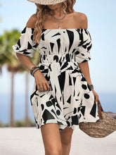 Cargar imagen en el visor de la galería, Printed Off-Shoulder Smocked Waist Dress