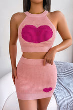 Cargar imagen en el visor de la galería, Heart Contrast Ribbed Sleeveless Knit Top and Skirt Set