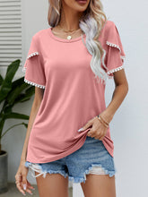 Load image into Gallery viewer, Pom-Pom Trim Flutter Sleeve Round Neck Tee