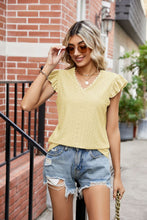 Load image into Gallery viewer, Eyelet Flutter Sleeve Scalloped V-Neck Top