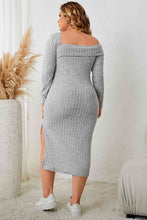 Cargar imagen en el visor de la galería, Plus Size Square Neck Long Sleeve Slit Dress