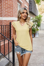 Load image into Gallery viewer, Eyelet Flutter Sleeve Scalloped V-Neck Top