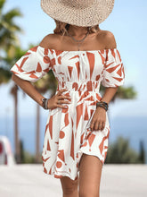 Cargar imagen en el visor de la galería, Printed Off-Shoulder Smocked Waist Dress