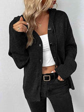Cargar imagen en el visor de la galería, Button Up Drawstring Long Sleeve Hooded Cardigan