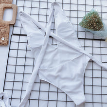Cargar imagen en el visor de la galería, Halter Neck Deep V Tied One-Piece Swimsuit