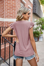 Load image into Gallery viewer, Eyelet Flutter Sleeve Scalloped V-Neck Top