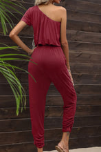 Cargar imagen en el visor de la galería, Drawstring Waist One-Shoulder Jumpsuit with Pockets