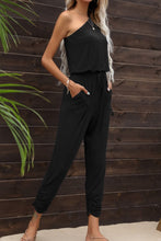 Cargar imagen en el visor de la galería, Drawstring Waist One-Shoulder Jumpsuit with Pockets