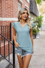 Load image into Gallery viewer, Eyelet Flutter Sleeve Scalloped V-Neck Top
