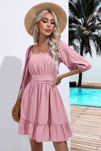 Load image into Gallery viewer, Square Neck Tie Back Ruffle Hem Dress