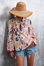 Load image into Gallery viewer, Printed Tie Neck Puff Sleeve Blouse