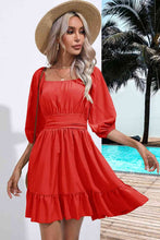 Load image into Gallery viewer, Square Neck Tie Back Ruffle Hem Dress