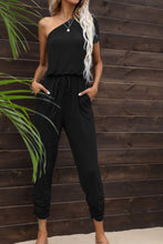 Cargar imagen en el visor de la galería, Drawstring Waist One-Shoulder Jumpsuit with Pockets