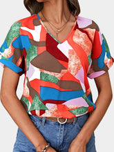 Load image into Gallery viewer, Printed V-Neck Short Sleeve Blouse