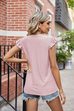 Load image into Gallery viewer, Eyelet Flutter Sleeve Scalloped V-Neck Top