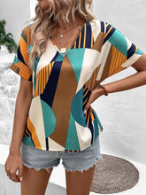 Load image into Gallery viewer, Printed V-Neck Short Sleeve Blouse