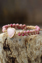 Cargar imagen en el visor de la galería, Rose Quartz Heart Beaded Bracelet