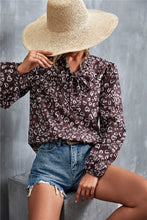 Load image into Gallery viewer, Printed Tie Neck Puff Sleeve Blouse