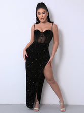 Load image into Gallery viewer, Sequin Spliced Mesh Adjustable Strap Dress
