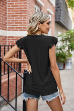 Load image into Gallery viewer, Eyelet Flutter Sleeve Scalloped V-Neck Top