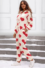 Cargar imagen en el visor de la galería, Fuzzy Heart Zip Up Hooded Lounge Jumpsuit