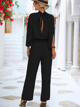 Load image into Gallery viewer, Tie Back Mock Neck Split Sleeve Jumpsuit