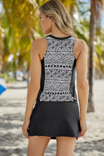 Load image into Gallery viewer, Geometric Print Color Block Swim Top and Skirt Set