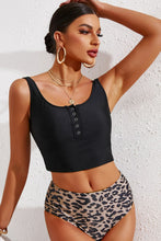 Cargar imagen en el visor de la galería, Conjunto de tankini con cuello cuadrado y medio broche
